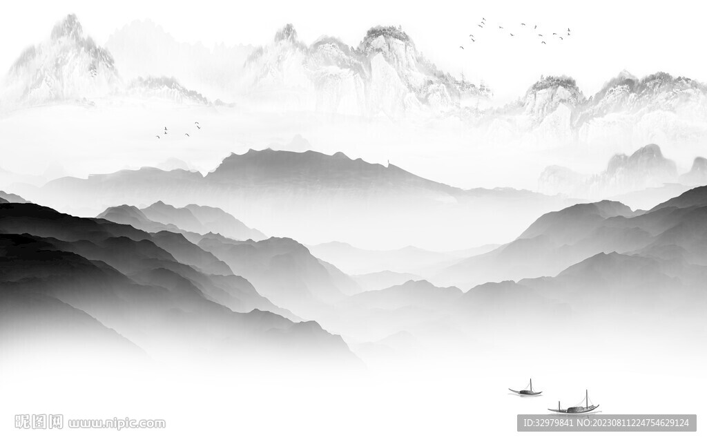 高雅 灰色中式山水 Tif分层