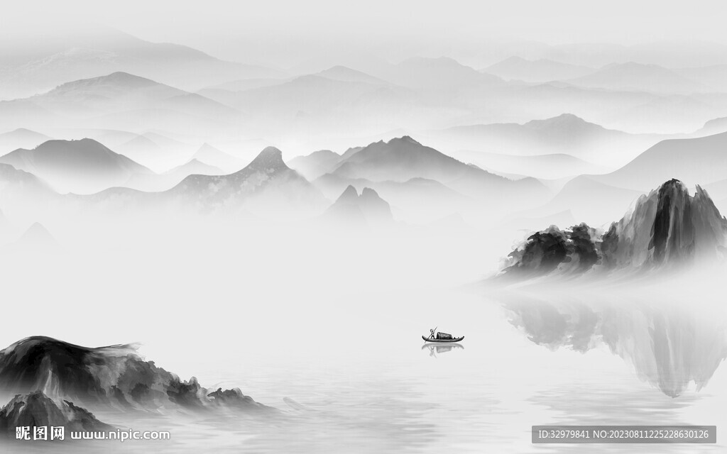 高端 清晰灰色山水 Tif分层