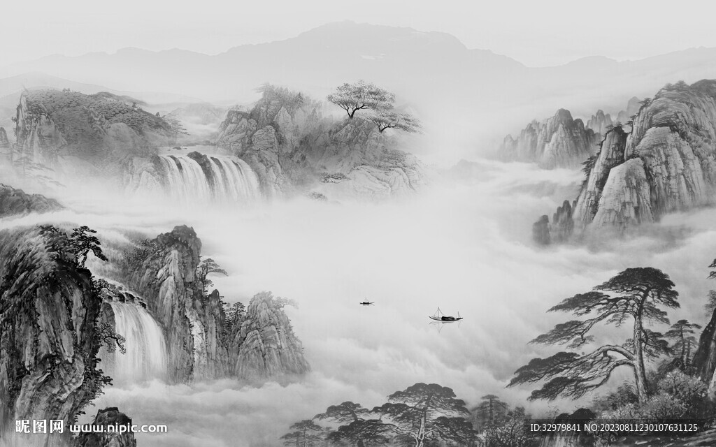 大气 清晰灰色山水 Tif分层