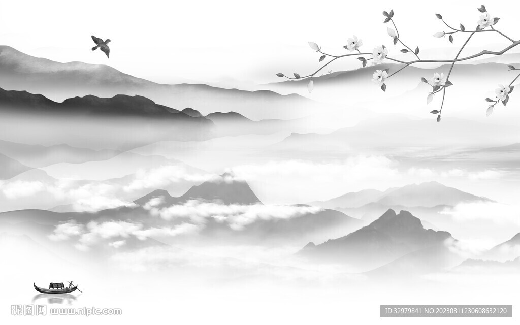 大气 灰色中式山水 Tif分层