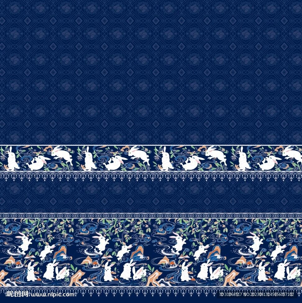 马面裙藏青彩色山峰兔子