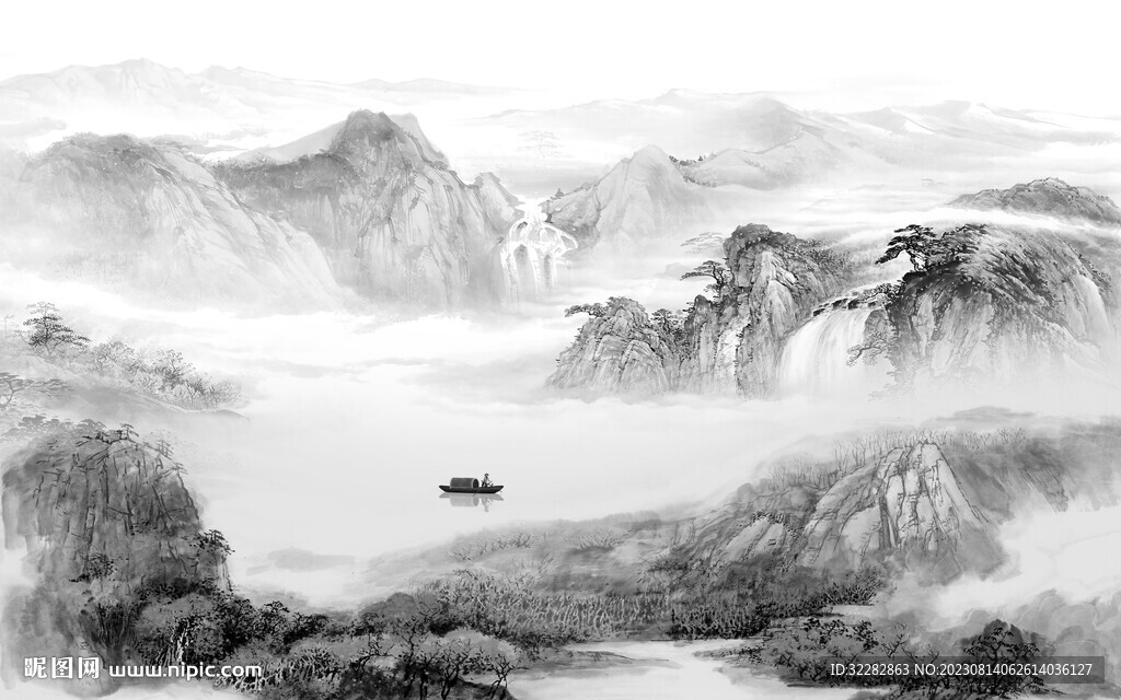 新款 高级灰山水画 TIf分层