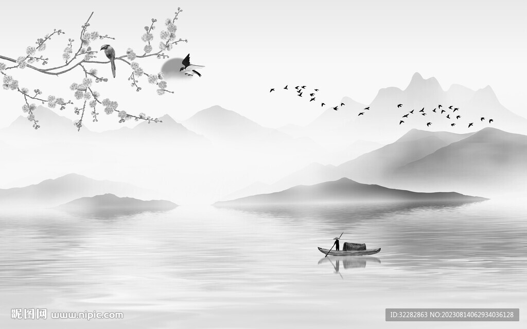 高雅 高级灰山水画 TIf分层