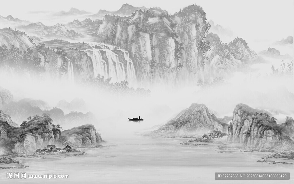 高雅 高级灰山水画 TIf分层