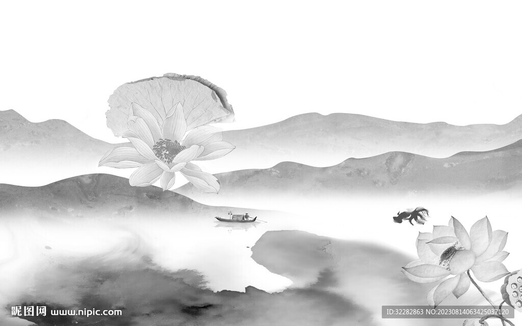 高档 高级灰山水画 TIf分层