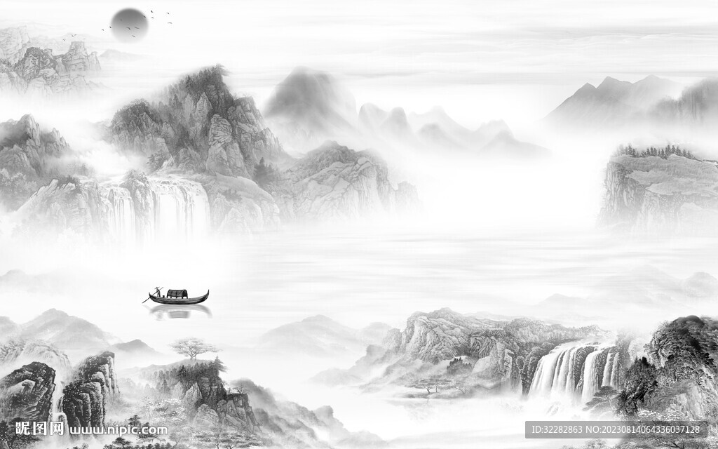 现代 高级灰山水画 TIf分层