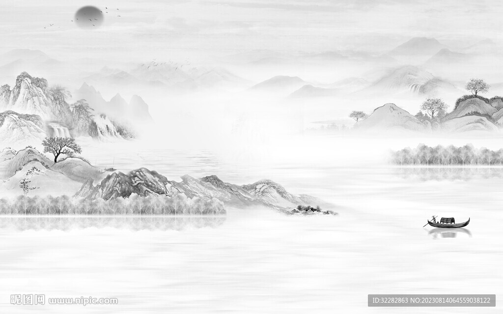 简约 高级灰山水画 TIf分层