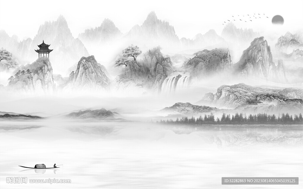 电视 现代灰山水画 TIF分层