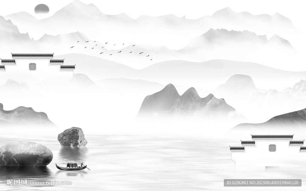 客厅 现代灰山水画 TIF分层