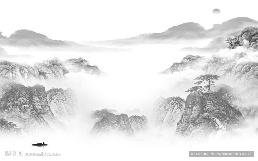 极简 现代灰山水画 TIF分层