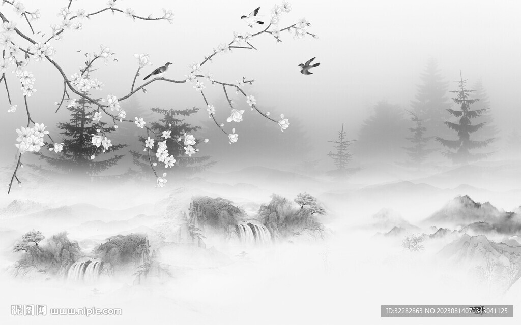 意境 现代灰山水画 TIF分层