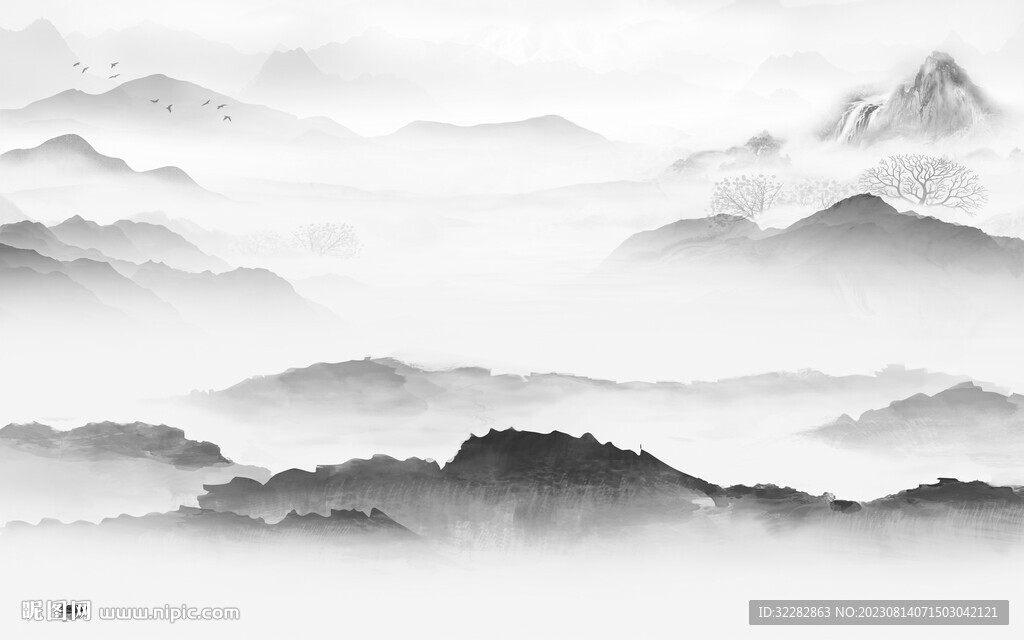 高雅 现代灰山水画 TIF分层