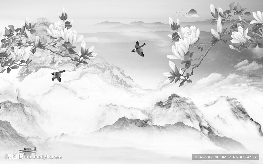 高端 现代灰山水画 TIF分层