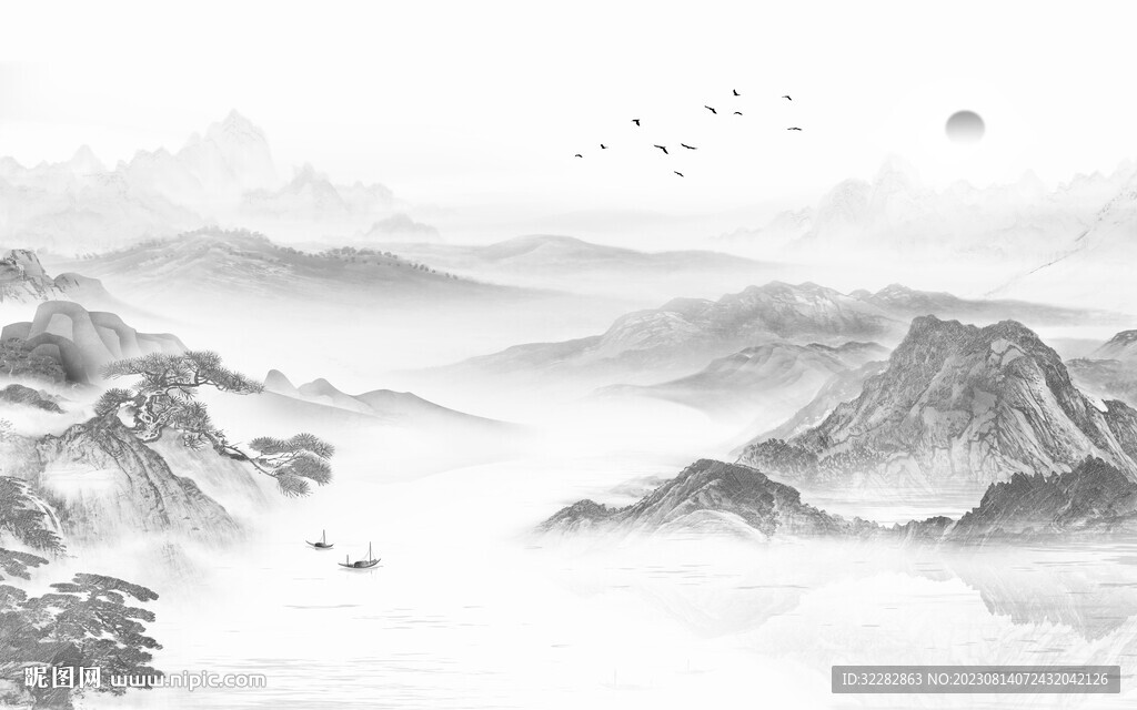 高档 现代灰山水画 TIF分层