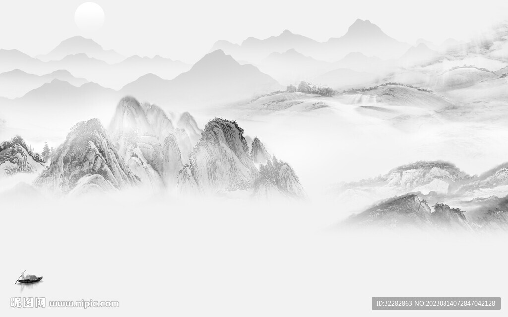 人气 现代灰山水画 TIF分层