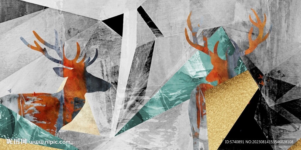 抽象麋鹿油画