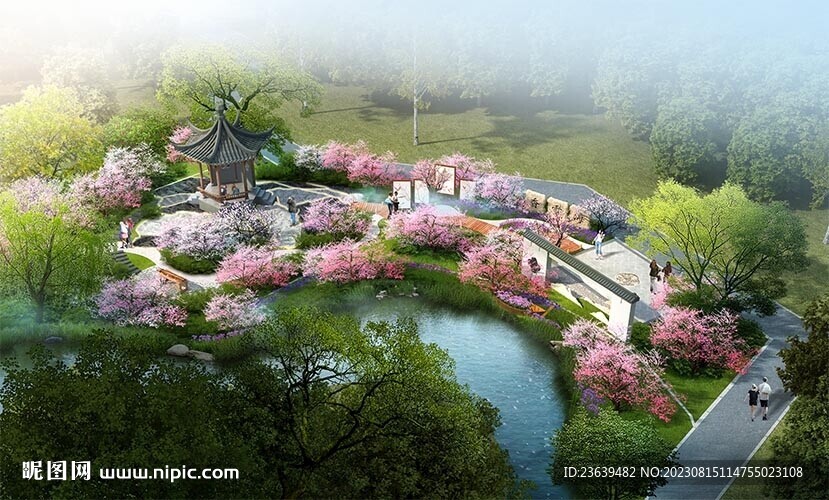 中式游园鸟瞰效果图