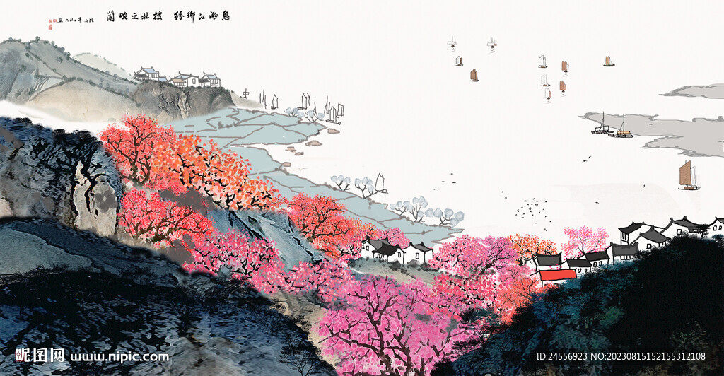 水墨山水画江南水乡