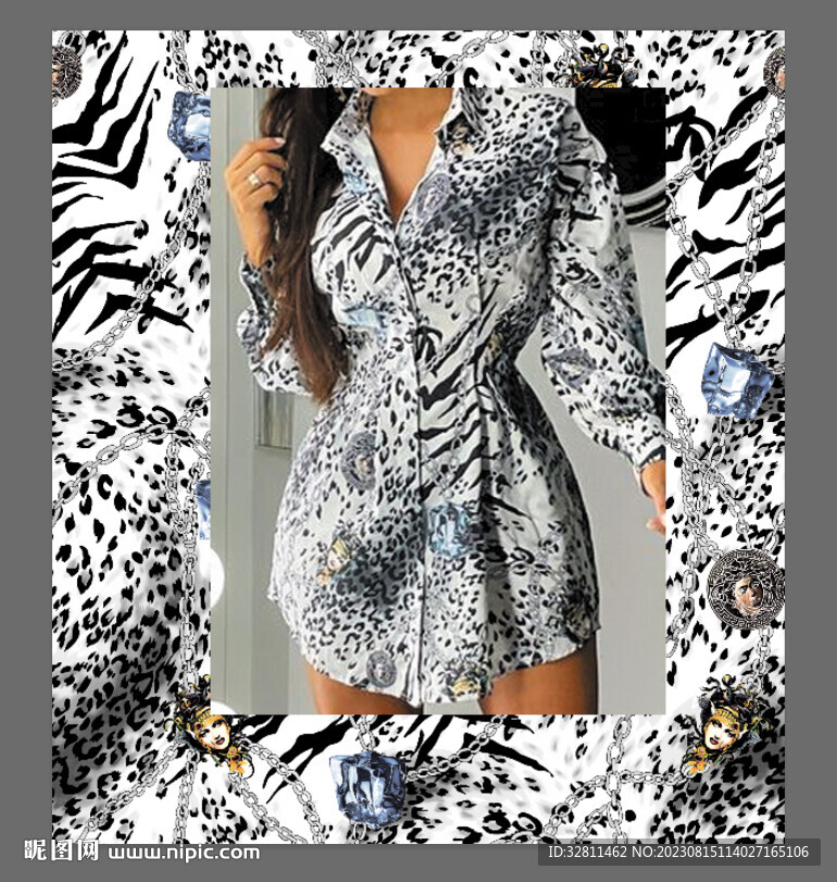 大牌 豹纹 链条 