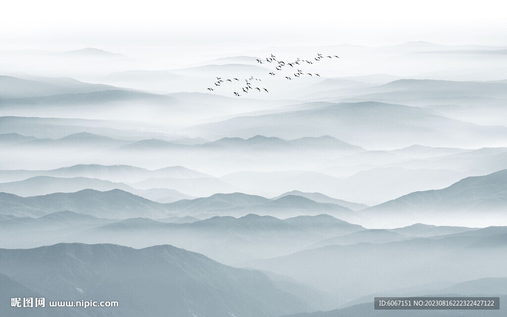 屏风水墨山水画