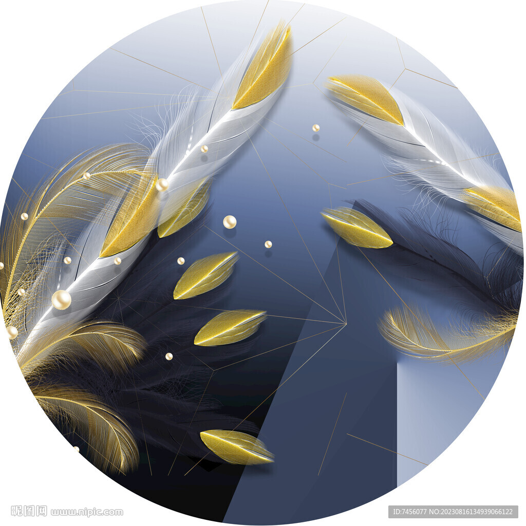 轻奢羽毛唯美圆形挂画装饰画