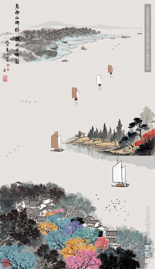 江南春色江南水乡水墨山水画