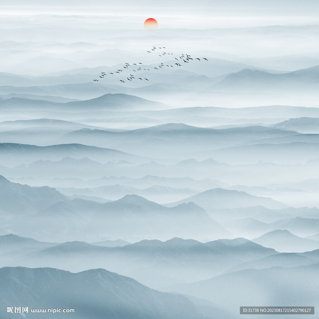 中式禅意水墨山水画