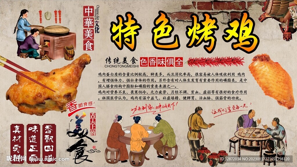 特色烤鸡背景墙