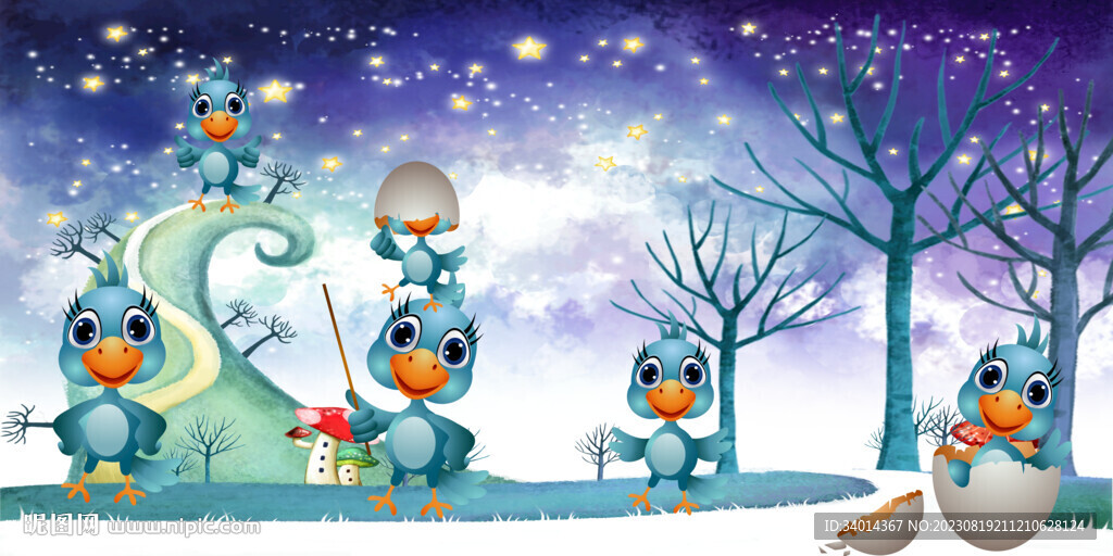 卡通小鸟背景墙