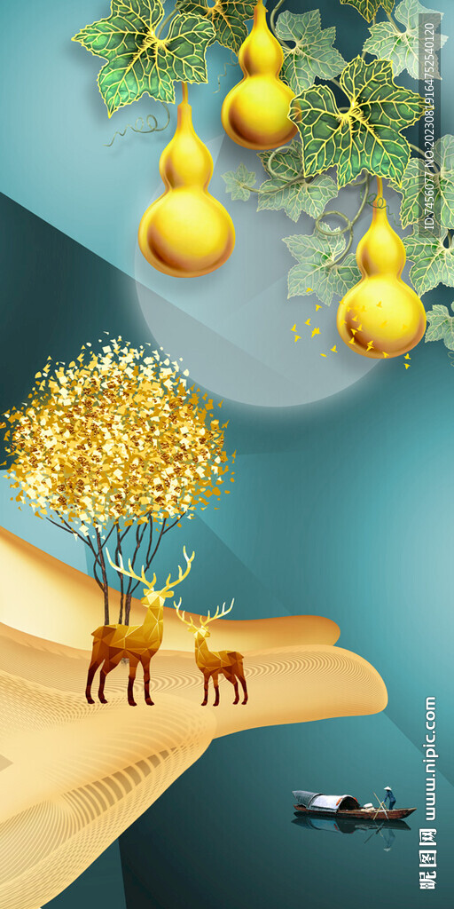 金色葫芦湖畔美景挂画玄关图