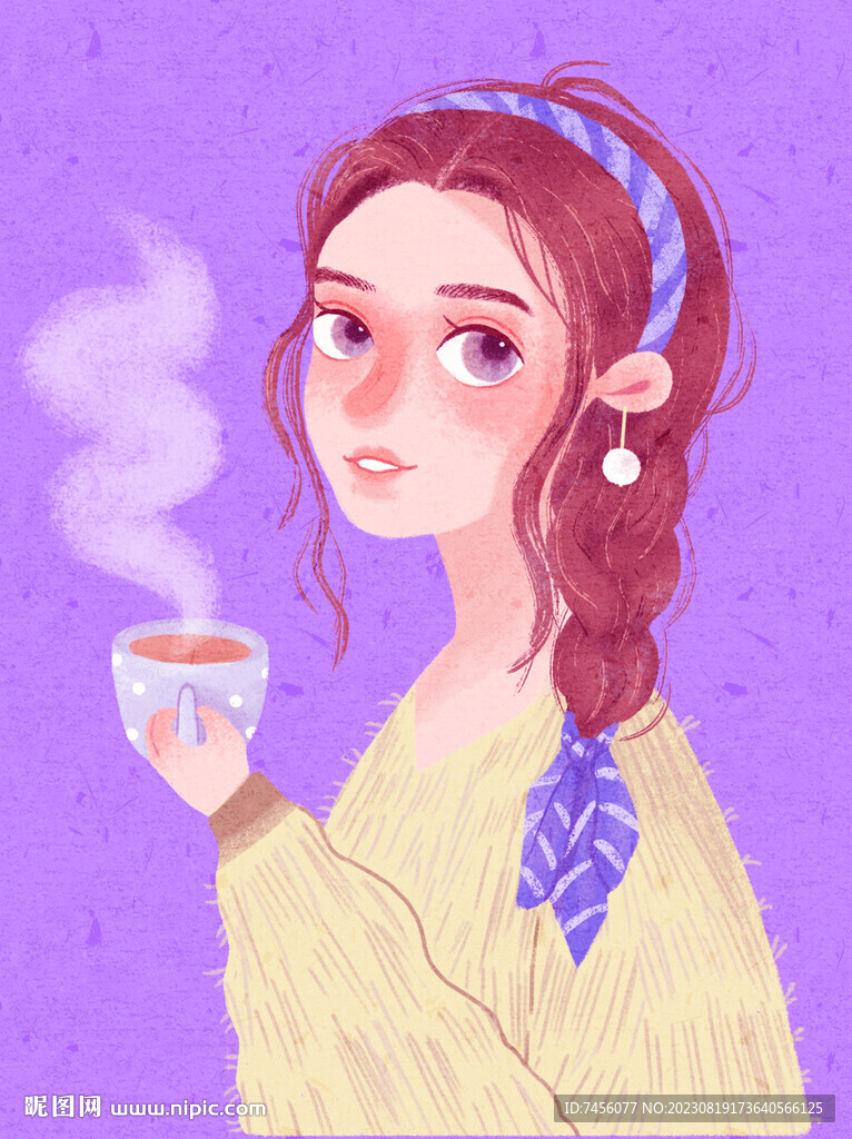 咖啡美女水彩艺术挂画装饰画