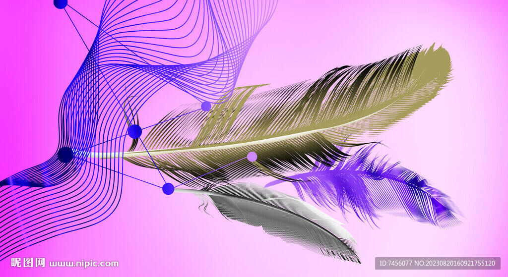 水彩羽毛紫色背景挂画装饰画