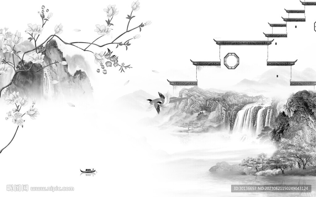 高清 新款灰色山水 TiF分层