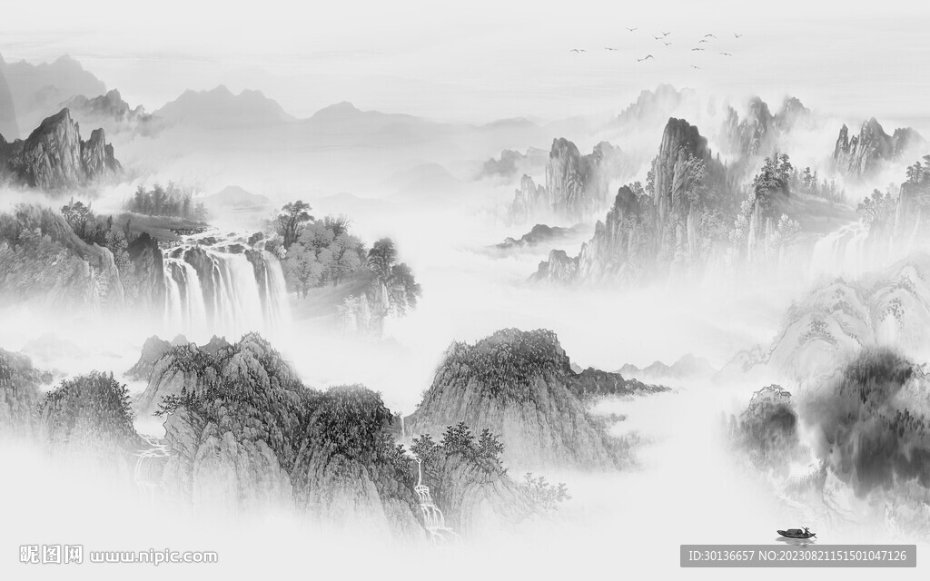 客厅 极简灰色山水 TiF分层