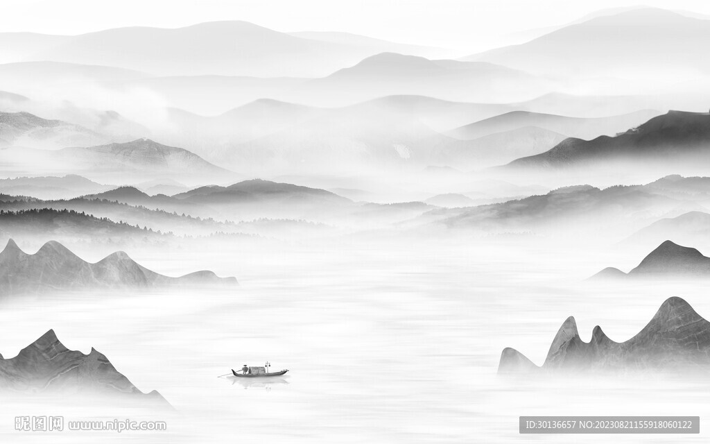 高清 极简灰色山水 TiF分层