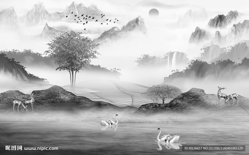 高档 极简灰色山水 TiF分层