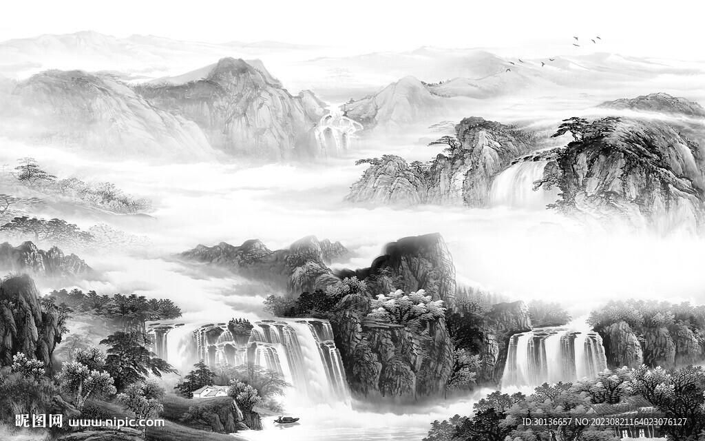 新传 灰色高清山水 TiF分层