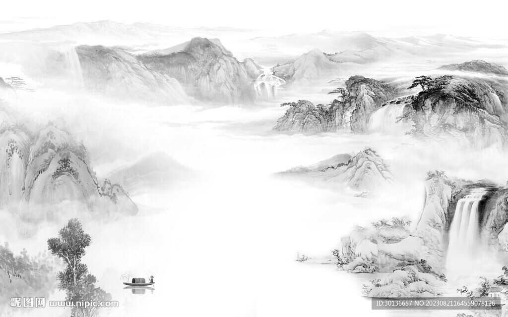 爆款 灰色高清山水 TiF分层