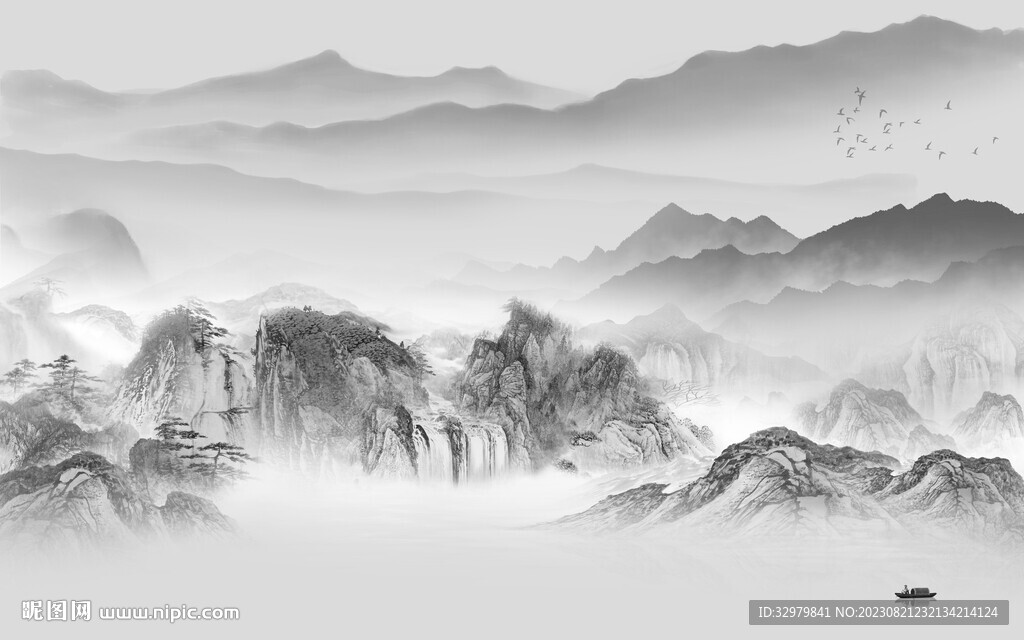 客厅 最新灰色山水 TiF分层