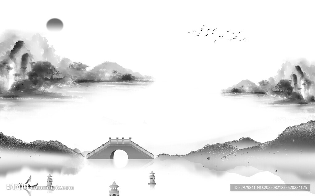 别墅 最新灰色山水 TiF分层