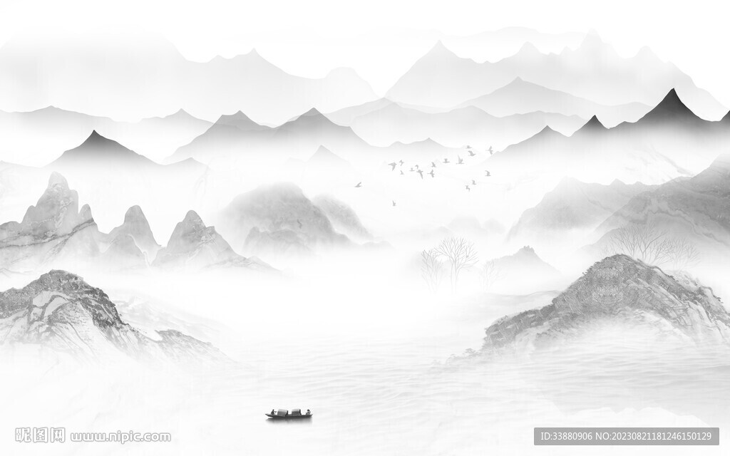 现代 简奢灰山水画 Tif分层