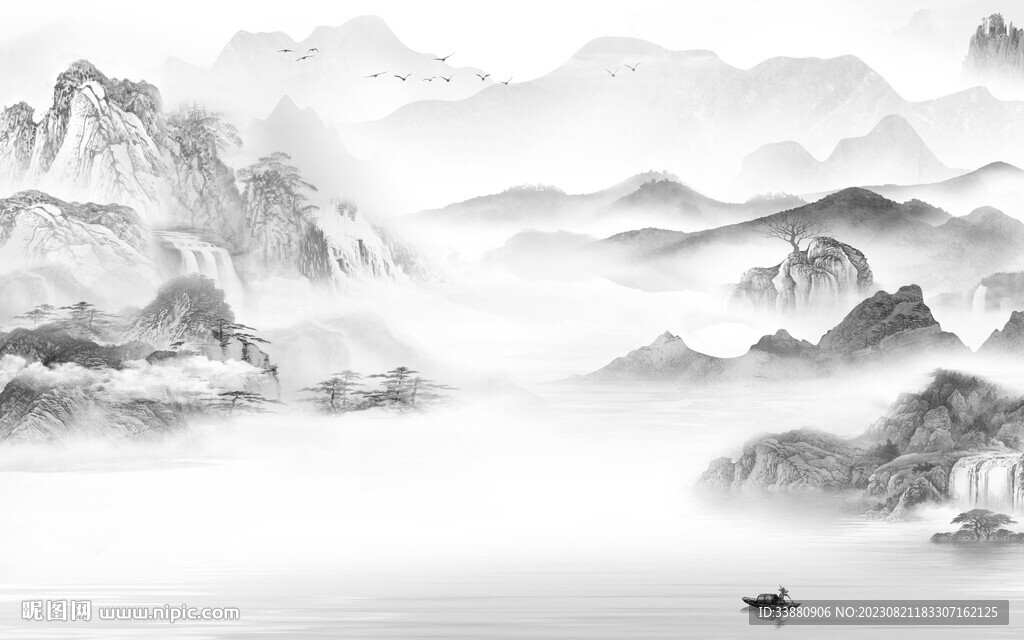 现代 高端灰山水画 Tif分层