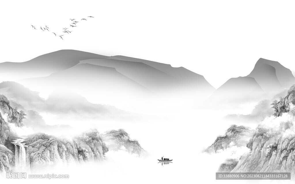 大气 高端灰山水画 Tif分层