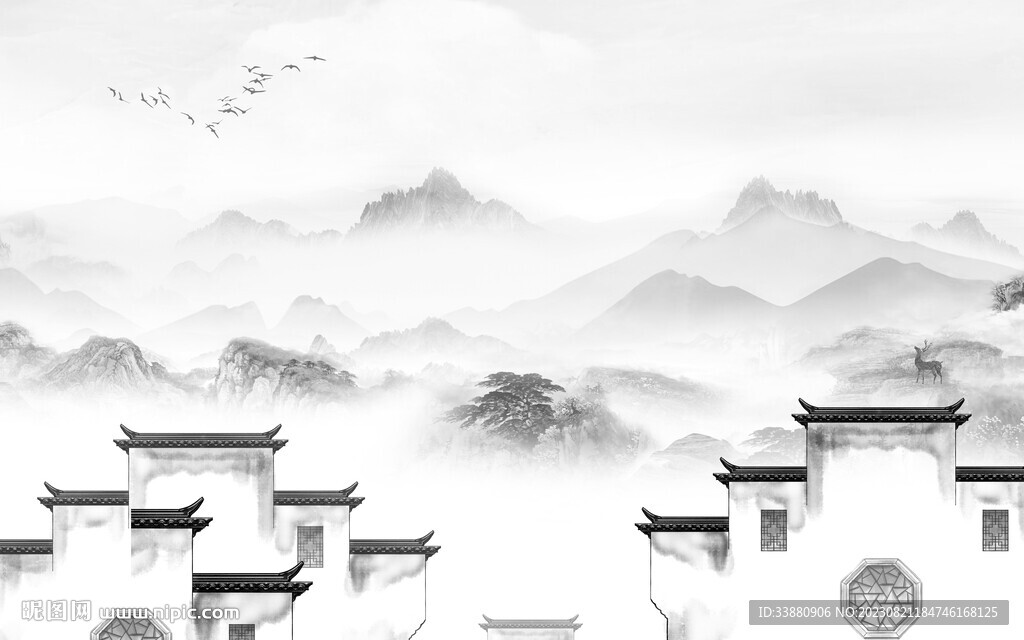 最新 高档灰山水画 TiF分层