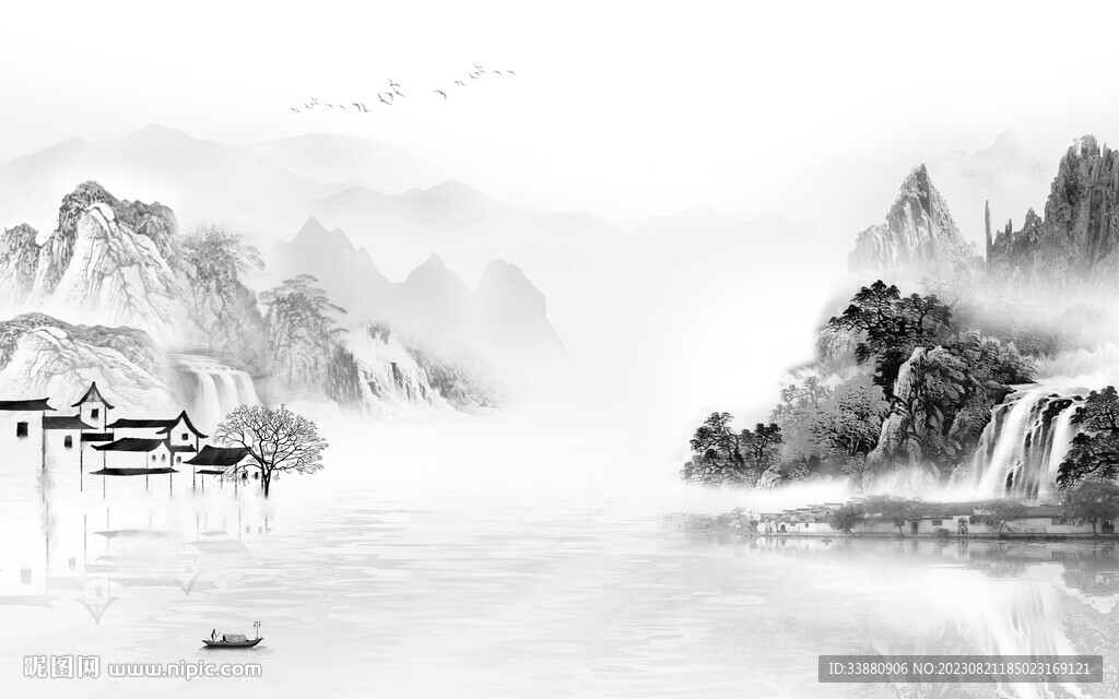 简奢 高档灰山水画 TiF分层