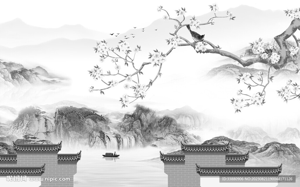 新款 高档灰山水画 TiF分层