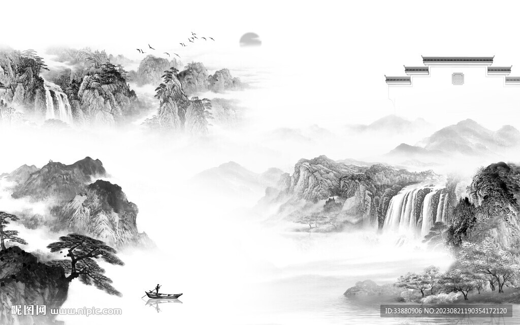 高端 高档灰山水画 TiF分层