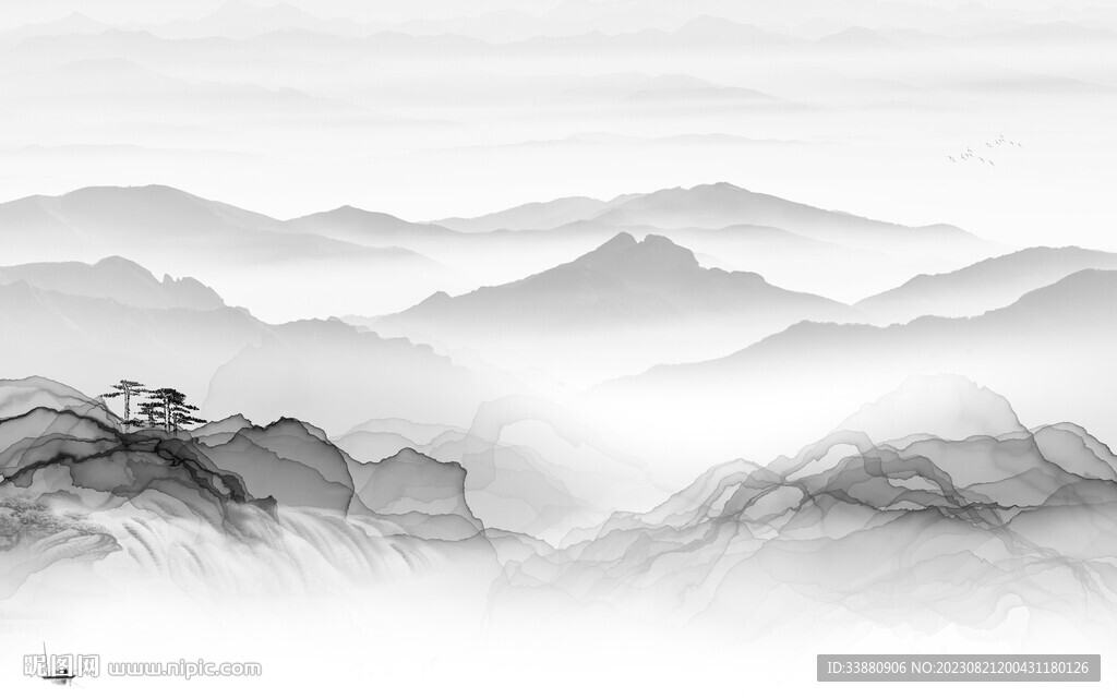 高端 灰色简约山水 TiF分层