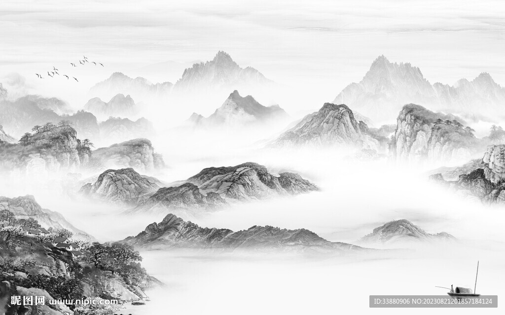 高档 灰色简约山水 TiF分层