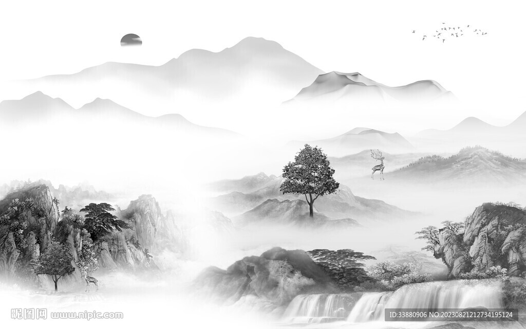 人气 灰色简约山水 TiF分层